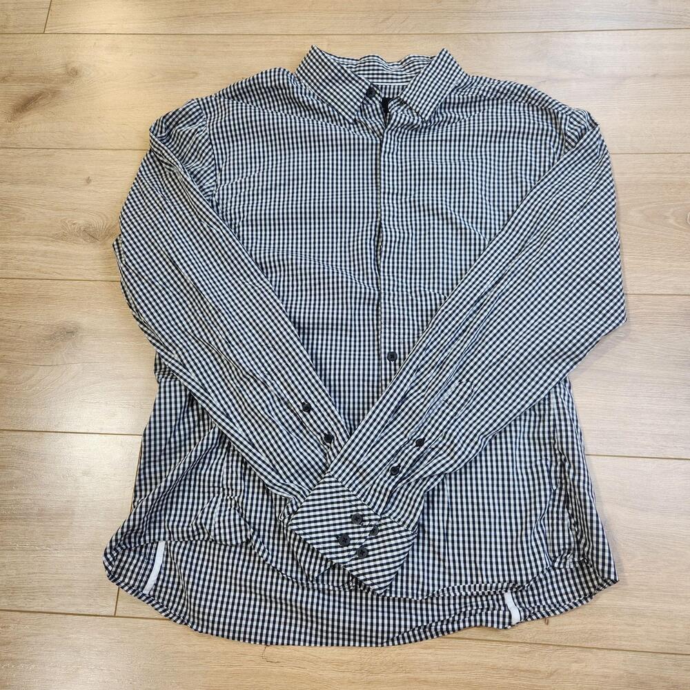 Rapha Shirt Mens Large Blue Check Long Sleeve Button Up Cycling Stretch Casual
